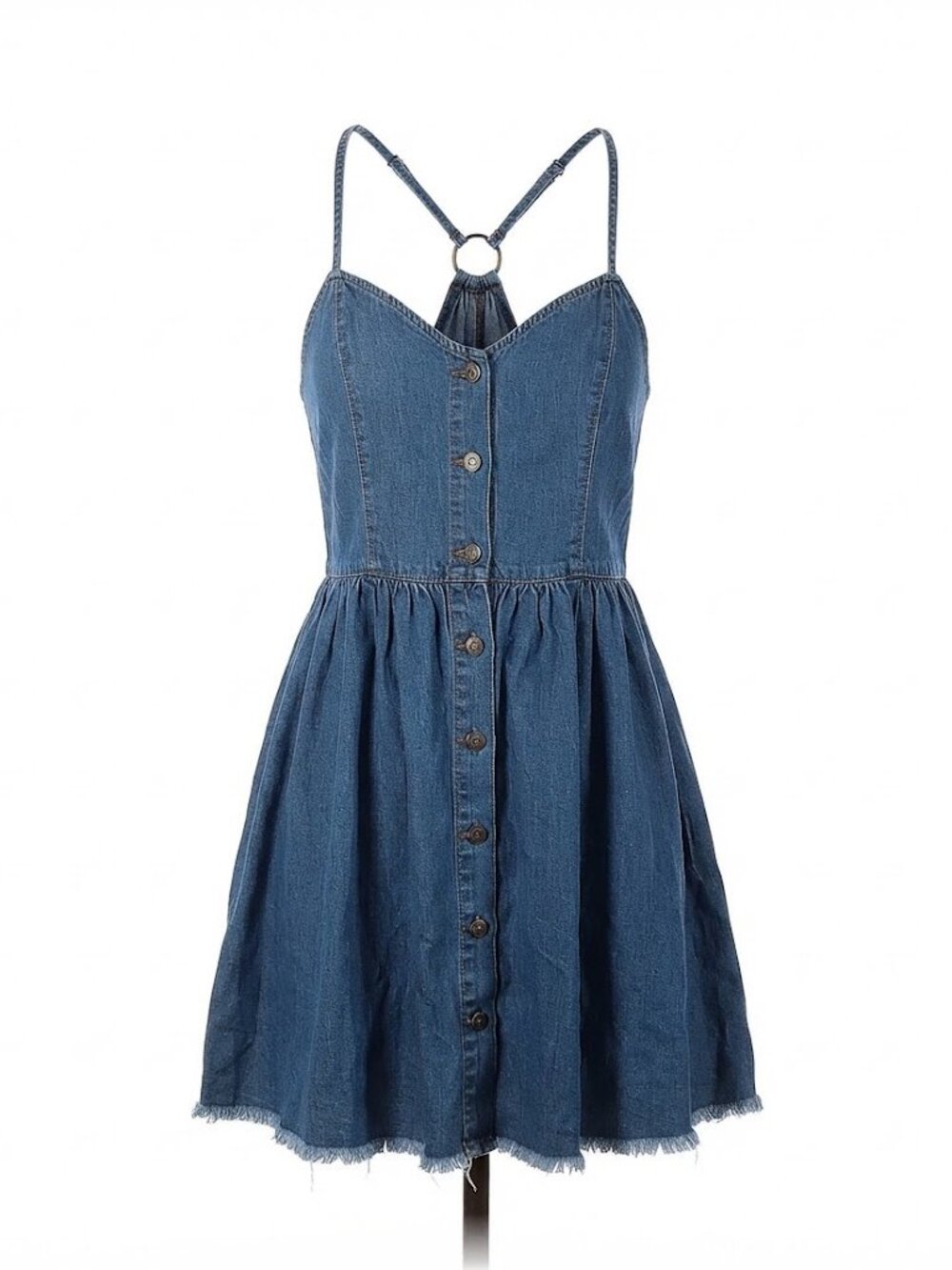 Rock & Roll Denim Women's Denim Button-Front Sundress Frayed Hem Size L